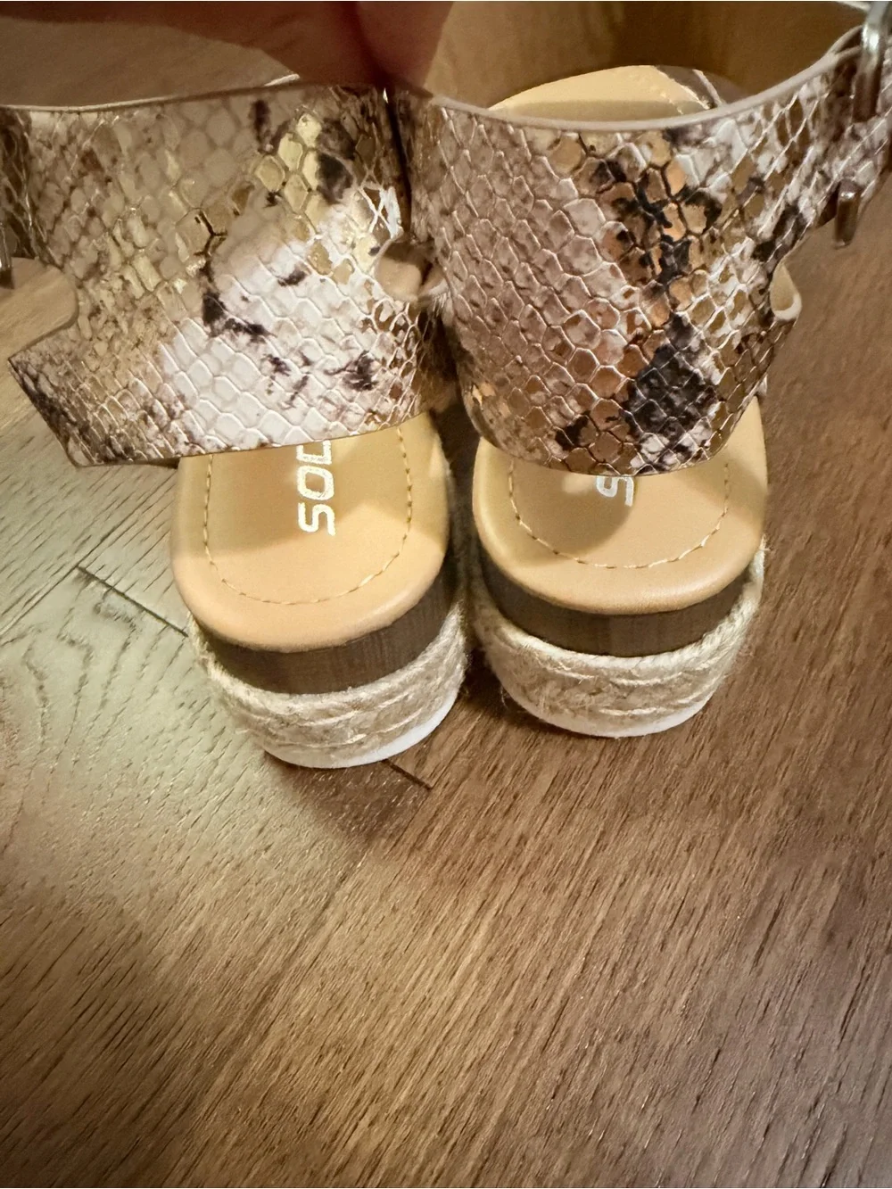 Soda Snake-Print Espadrille Wedge Sandals in Cream and Tan
